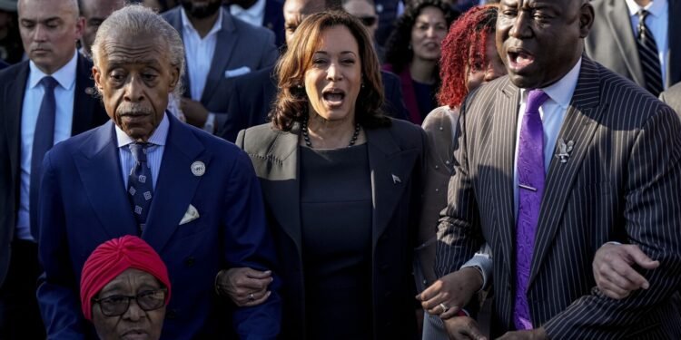 Kamala Harris leads Bloody Sunday memorial as marchers’ voices ring out for voting rights