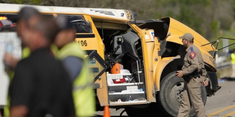 Texas school bus with over 40 pre-K students struck by cement truck, killing 2, authorities say